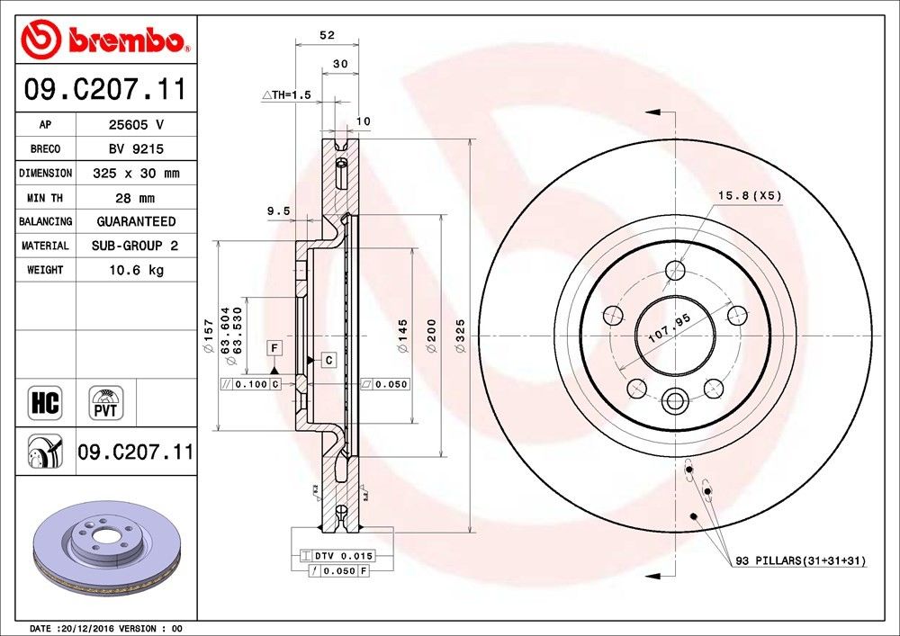 brembo disc brake rotor  frsport 09.c207.11