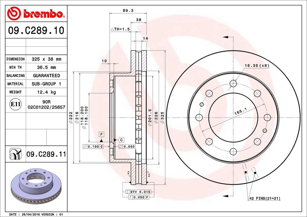 Brembo Disc Brake Rotor  top view frsport 09.C289.11