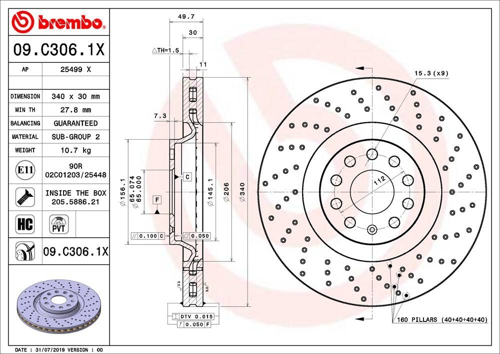 Brembo Disc Brake Rotor  top view frsport 09.C306.1X