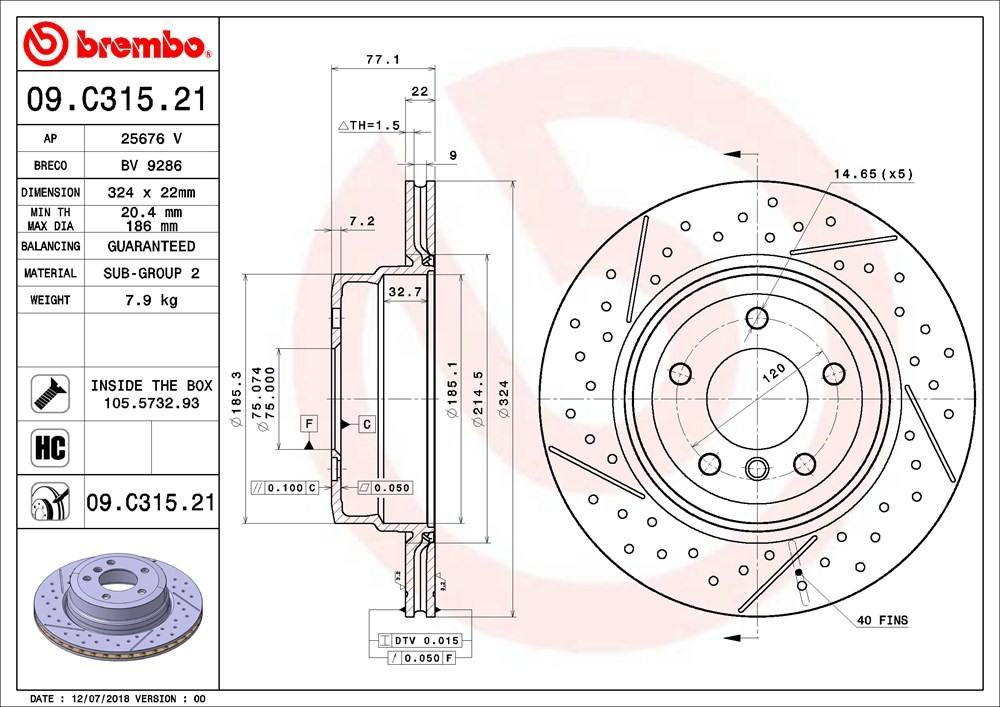 brembo disc brake rotor  frsport 09.c315.21