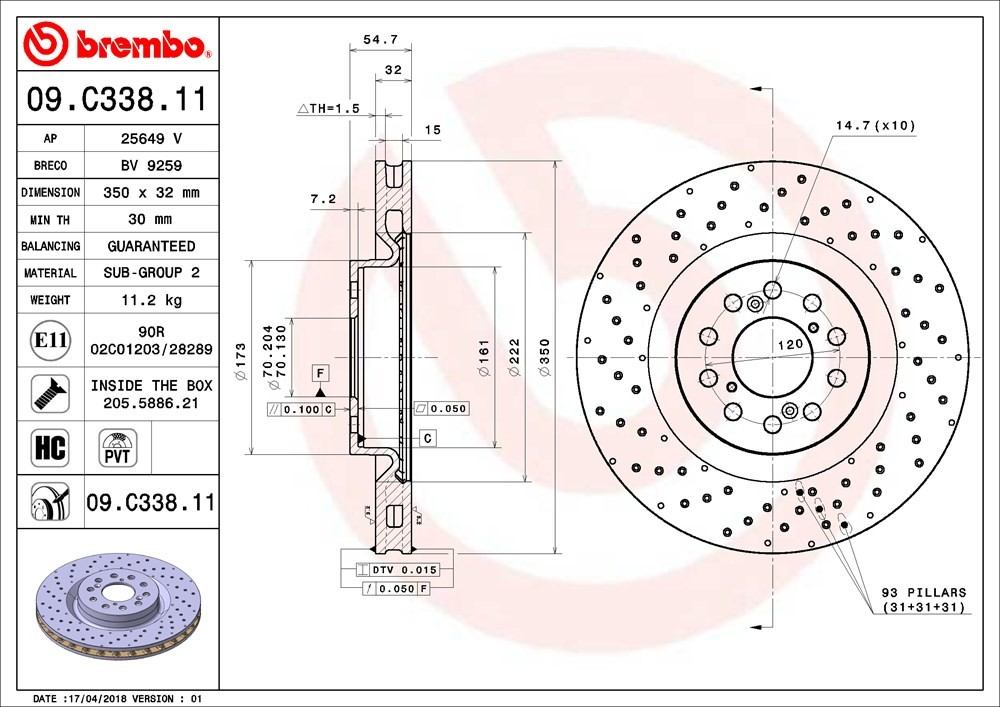 brembo disc brake rotor  frsport 09.c338.11