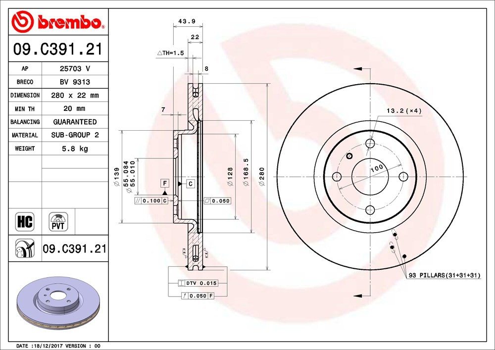 brembo disc brake rotor  frsport 09.c391.21