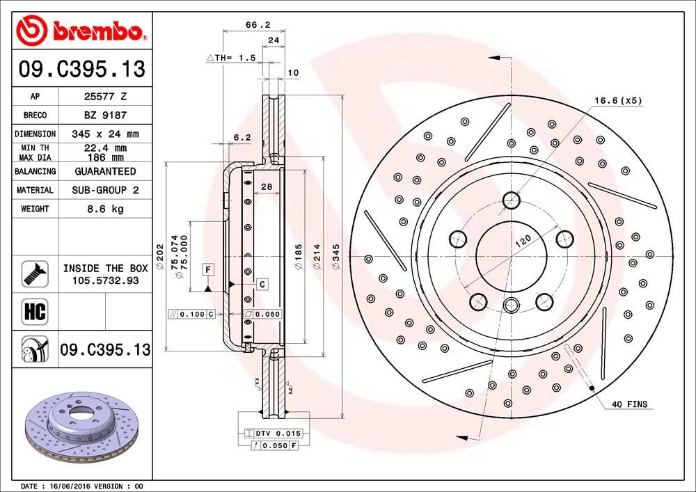 brembo disc brake rotor  frsport 09.c395.13