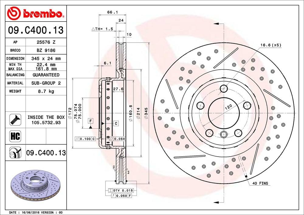 brembo disc brake rotor  frsport 09.c400.13