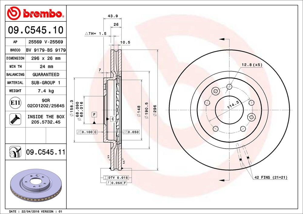 brembo disc brake rotor  frsport 09.c545.11