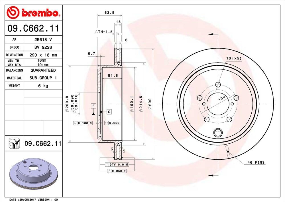 brembo disc brake rotor  frsport 09.c662.11