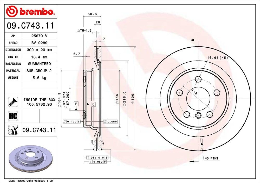 brembo disc brake rotor  frsport 09.c743.11