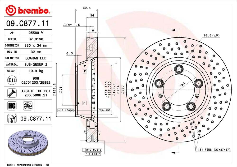 brembo disc brake rotor  frsport 09.c877.11