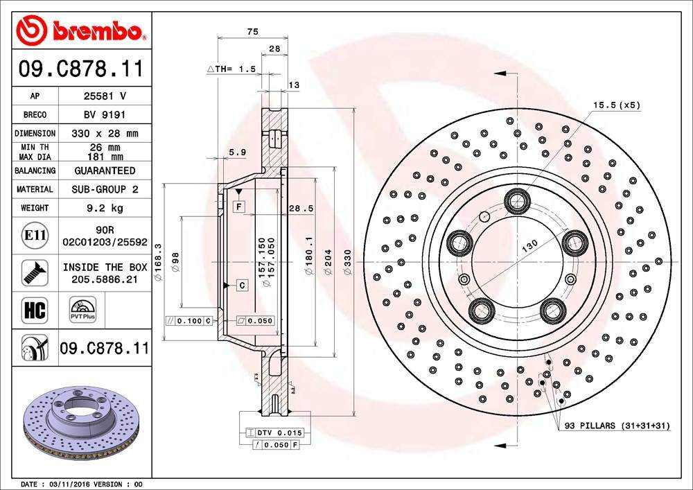 brembo disc brake rotor  frsport 09.c878.11