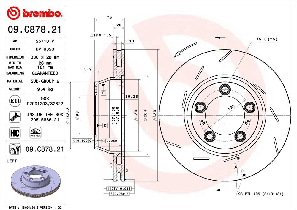 brembo disc brake rotor  frsport 09.c878.21