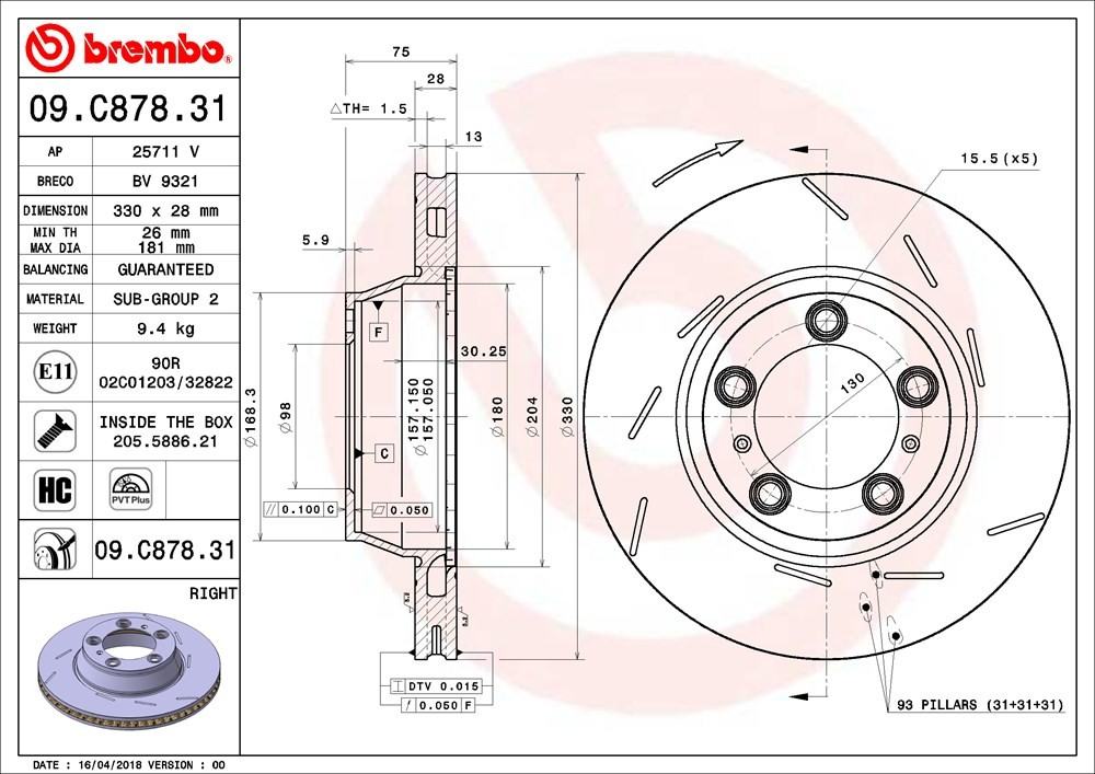 brembo disc brake rotor  frsport 09.c878.31