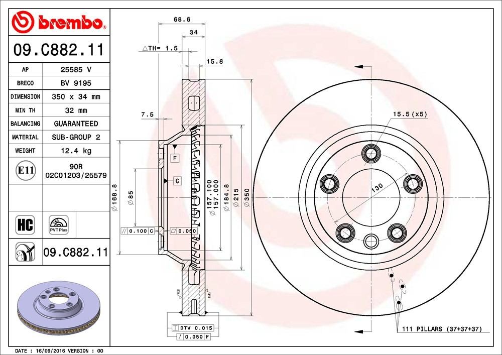 brembo disc brake rotor  frsport 09.c882.11