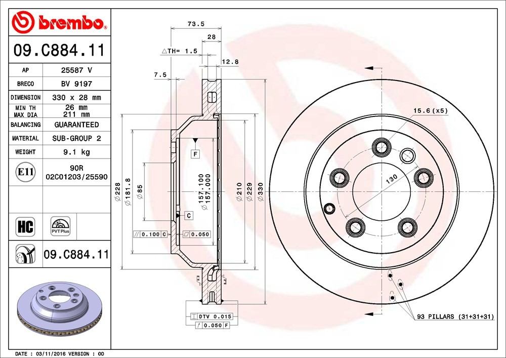 brembo disc brake rotor  frsport 09.c884.11