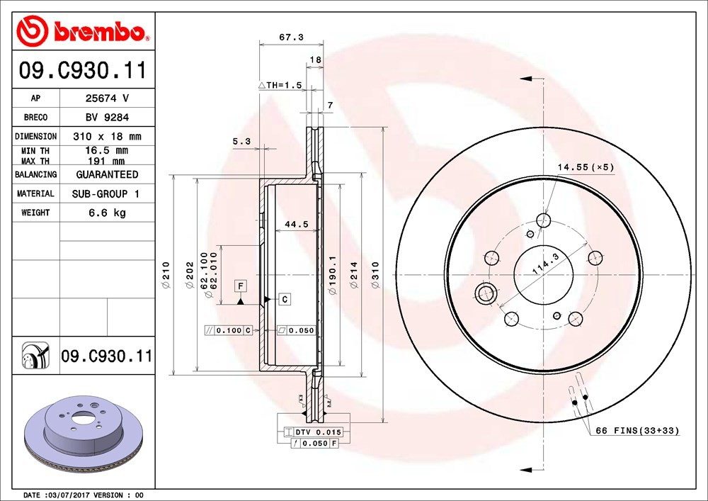 brembo disc brake rotor  frsport 09.c930.11