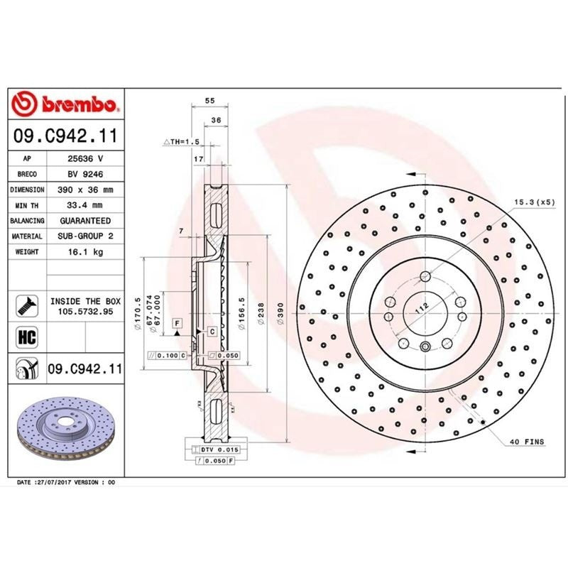 brembo disc brake rotor  frsport 09.c942.11