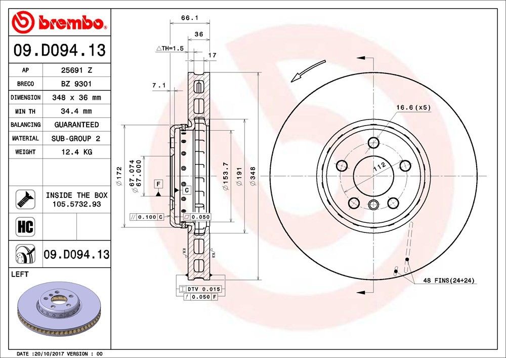 brembo disc brake rotor  frsport 09.d094.13