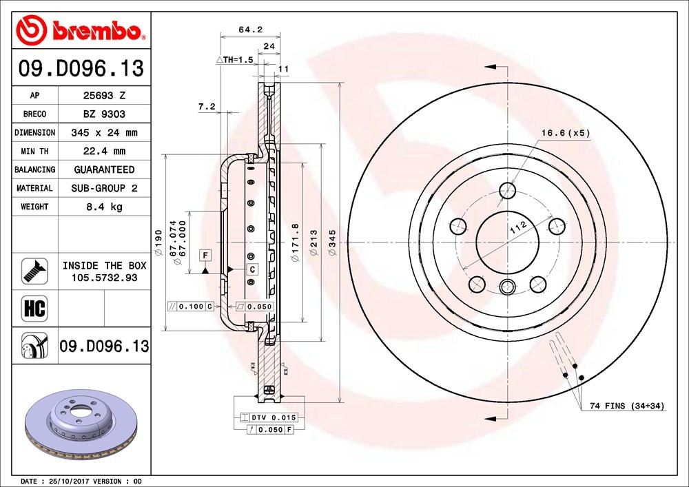 brembo disc brake rotor  frsport 09.d096.13