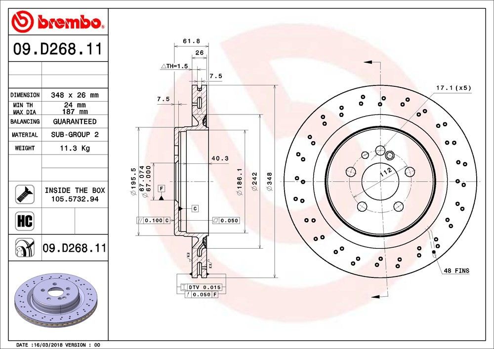 brembo disc brake rotor  frsport 09.d268.11