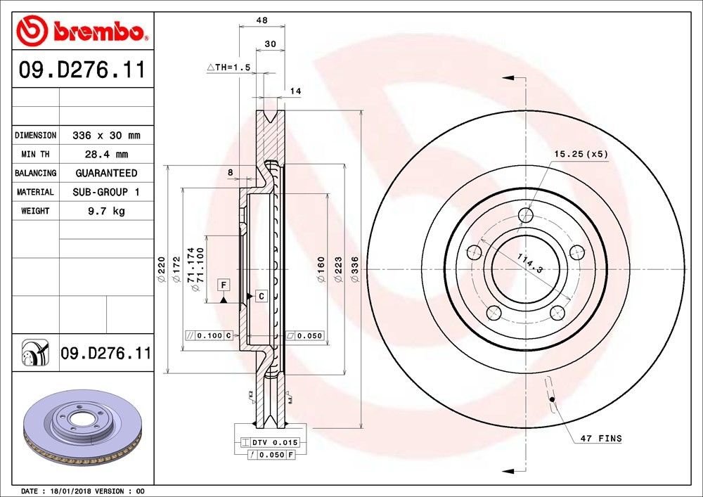 brembo disc brake rotor  frsport 09.d276.11