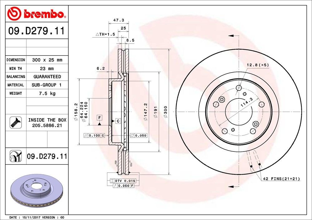 brembo disc brake rotor  frsport 09.d279.11