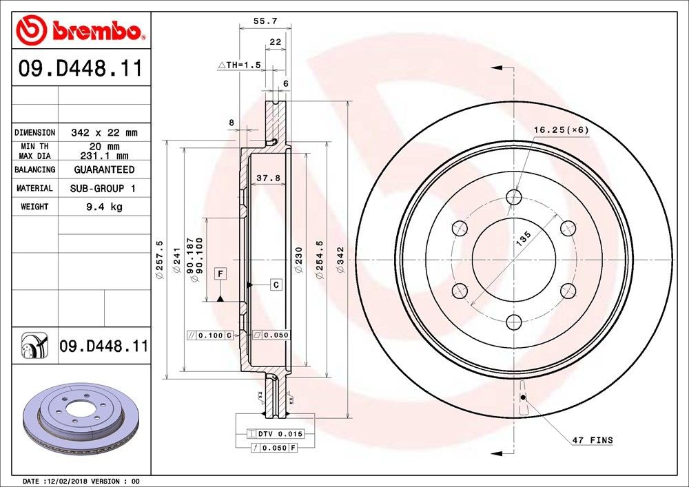 Brembo Disc Brake Rotor  top view frsport 09.D448.11