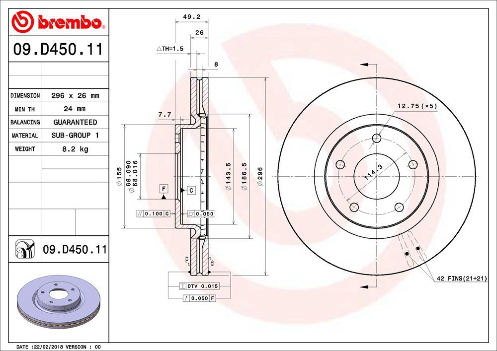 brembo disc brake rotor  frsport 09.d450.11