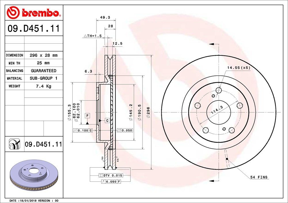 brembo disc brake rotor  frsport 09.d451.11