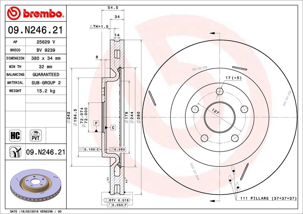 brembo disc brake rotor  frsport 09.n246.21