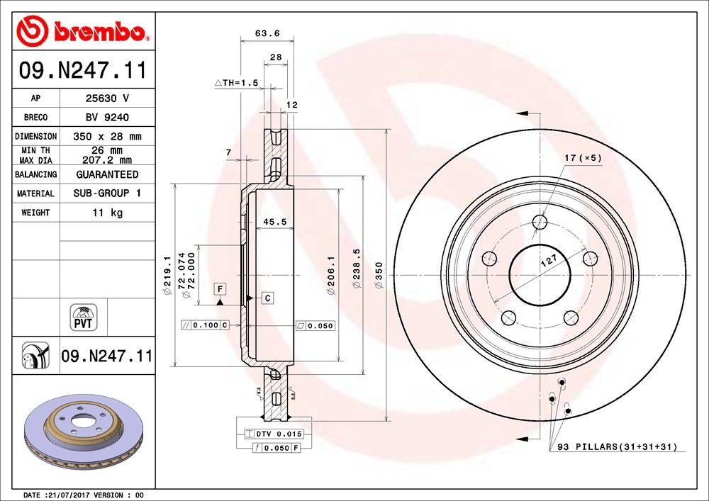 brembo disc brake rotor  frsport 09.n247.11