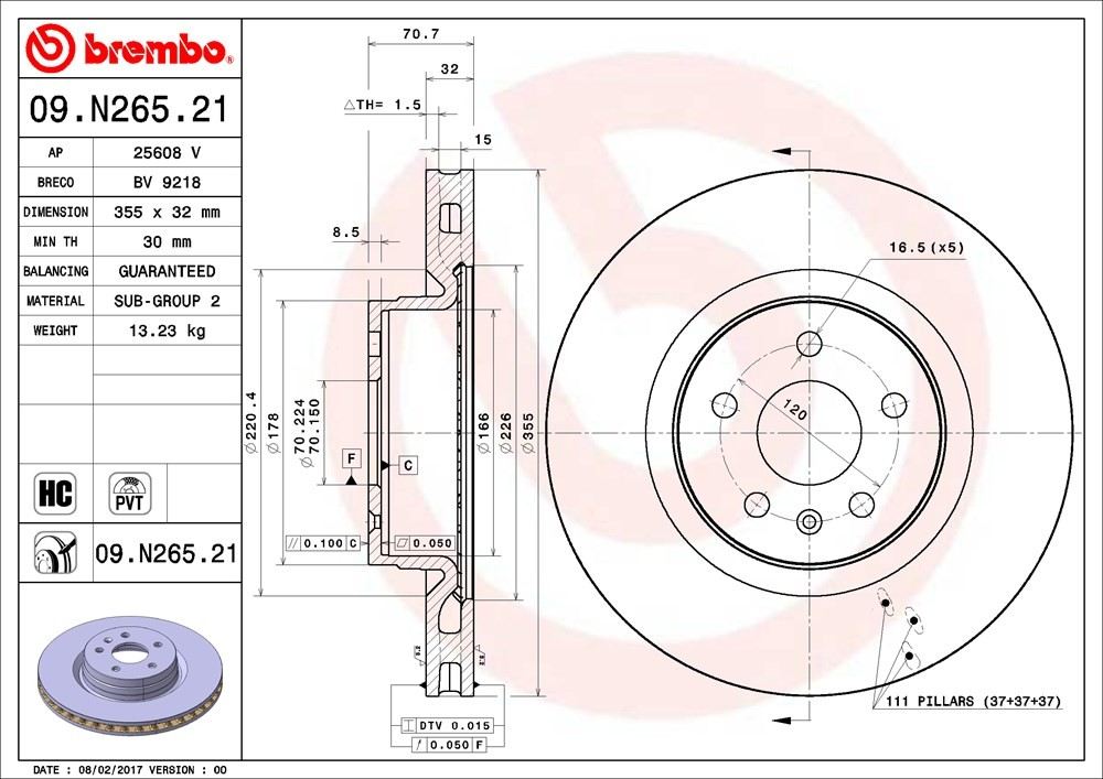 brembo disc brake rotor  frsport 09.n265.21