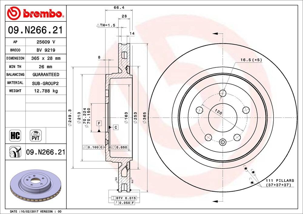 brembo disc brake rotor  frsport 09.n266.21