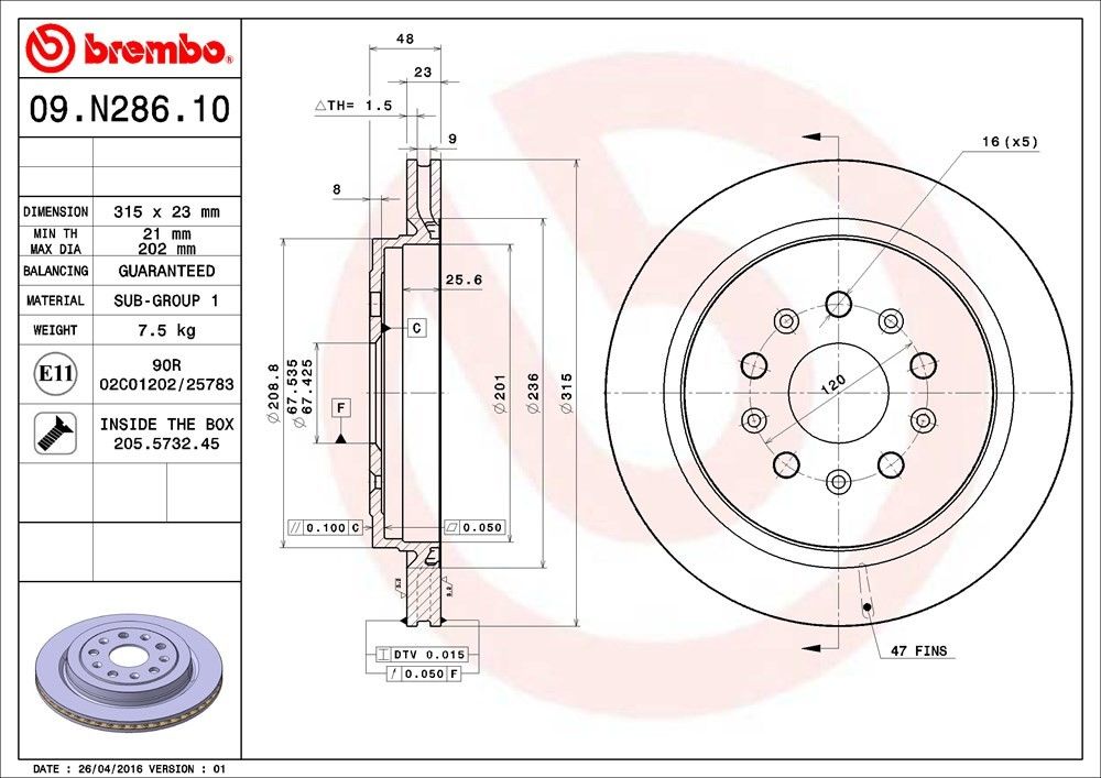 Brembo Disc Brake Rotor  top view frsport 09.N286.11