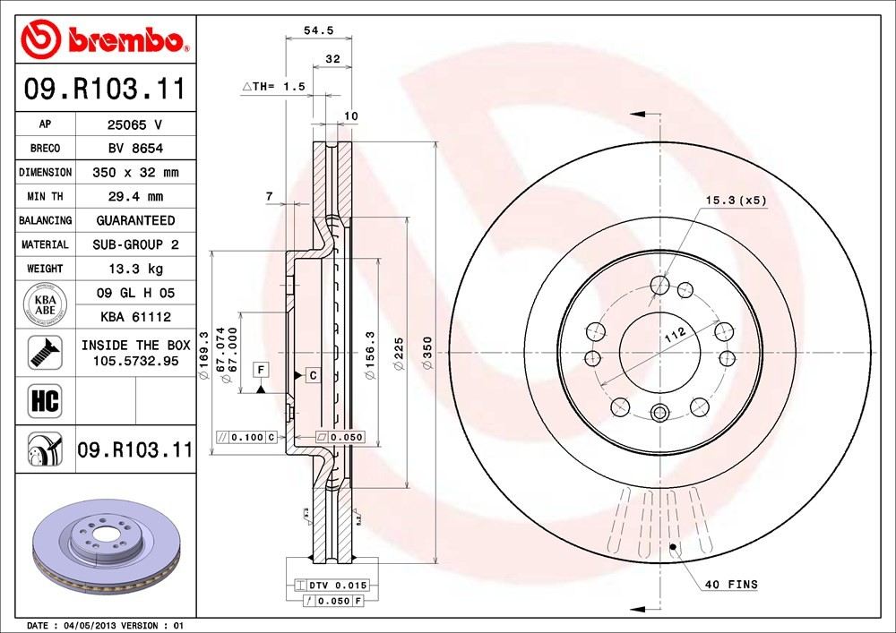 brembo disc brake rotor  frsport 09.r103.11