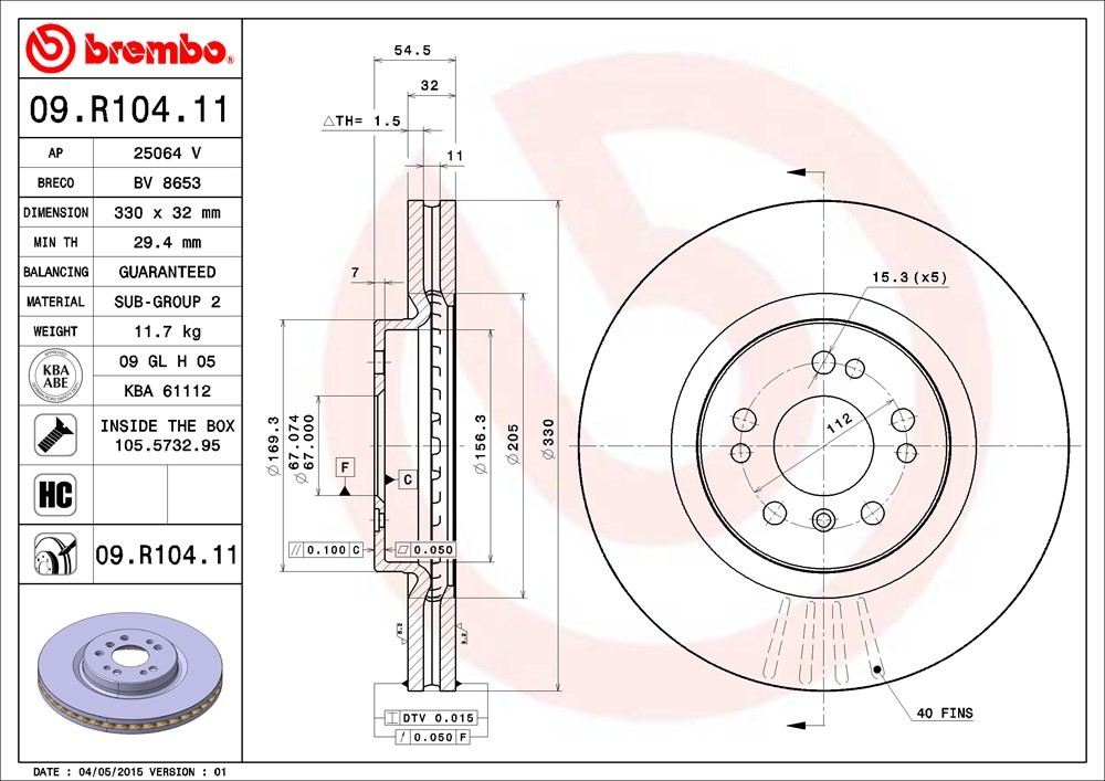 brembo disc brake rotor  frsport 09.r104.11