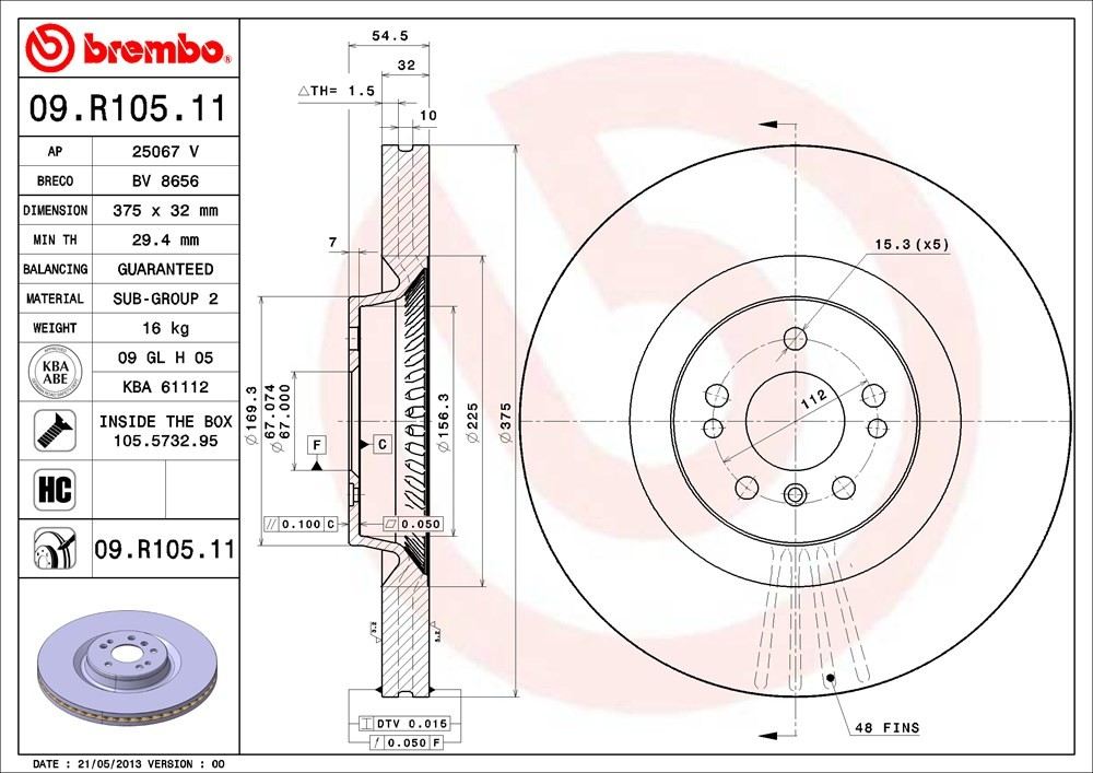 brembo disc brake rotor  frsport 09.r105.11