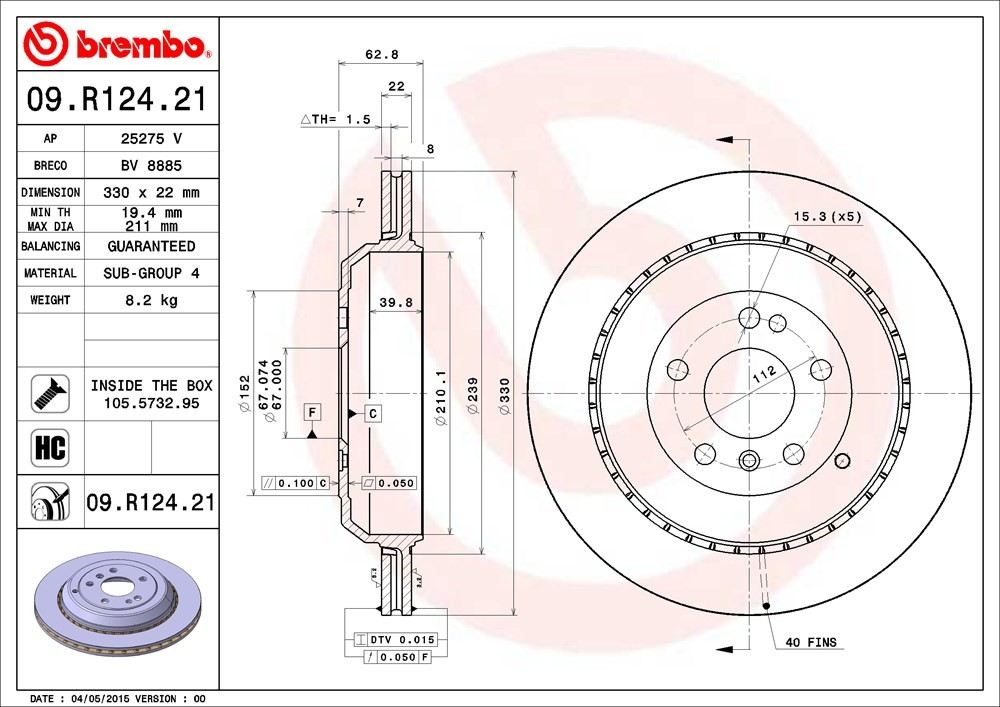 brembo disc brake rotor  frsport 09.r124.21