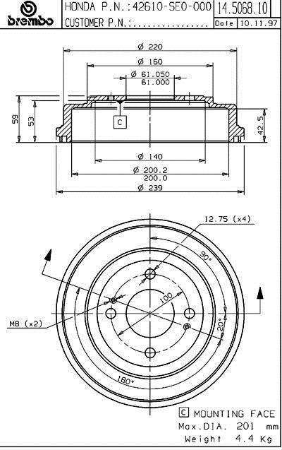 brembo brake drum  frsport 14.5068.10