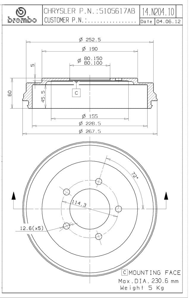 brembo brake drum  frsport 14.n204.10