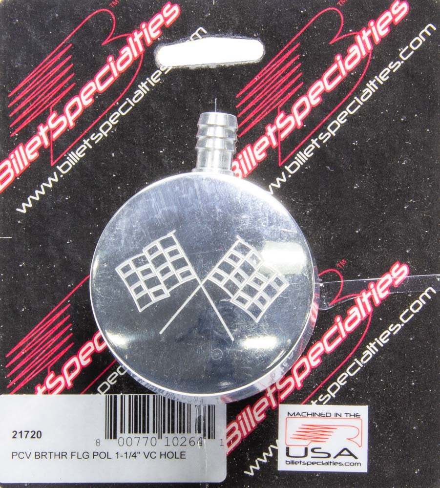 Billet Specialties Polished PCV Breather Cross-Flags Logo BSP21720