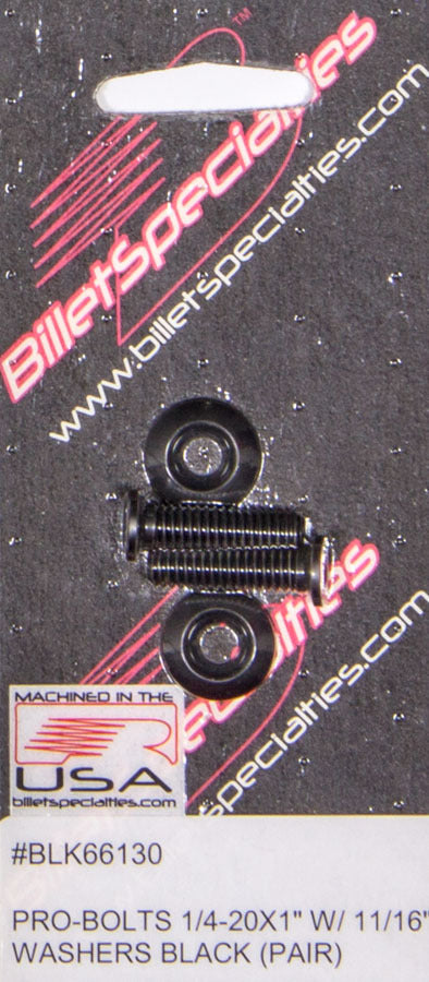 Billet Specialties 1/4-20 x 1in SS Bolts Black Pair BSPBLK66130