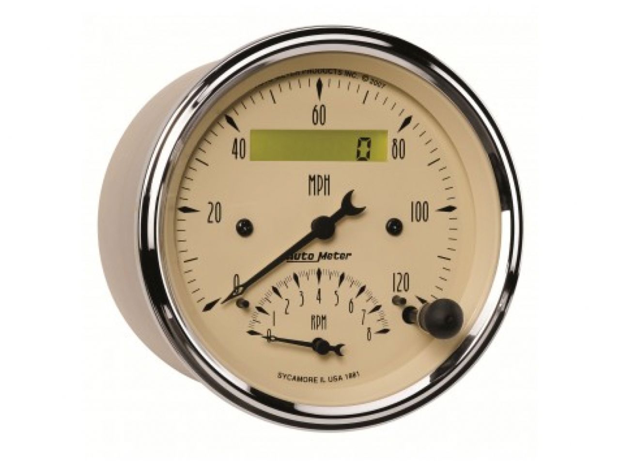 Autometer Gauge, Tach/Speedo, 3 3/8", 120mph & 8k RPM, Elec. Program., Antq Beig