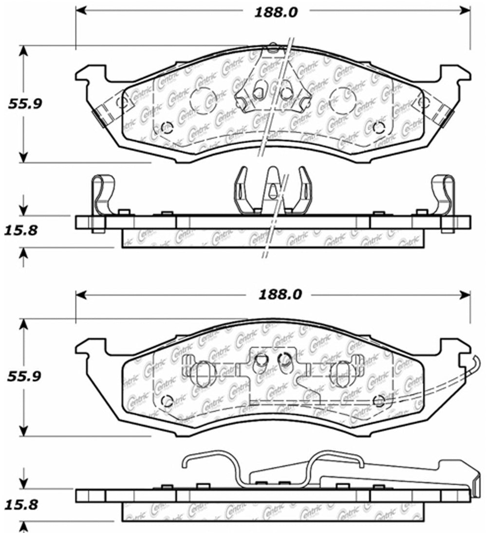 Centric Posi-Quiet Semi-Metallic Brake Pads with Hardwar CBP104.05760