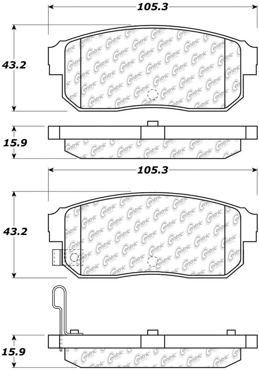 Centric Posi-Quiet Extended Wear Brake Pads with Shims a CBP106.09000