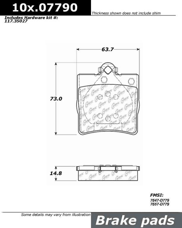 Centric Parts Original Equipment Formula Brake Pads with Hardware  top view frsport 100.07790