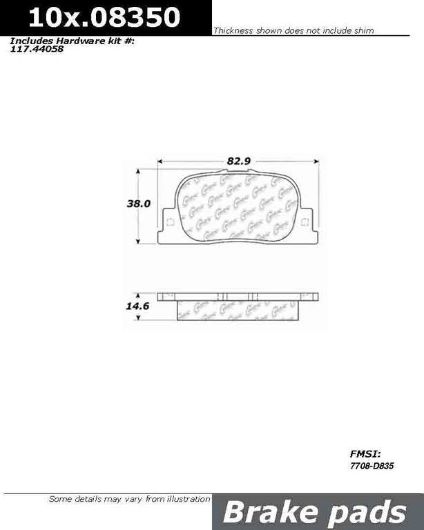 Centric Parts Disc Brake Pad Set  top view frsport 100.08350