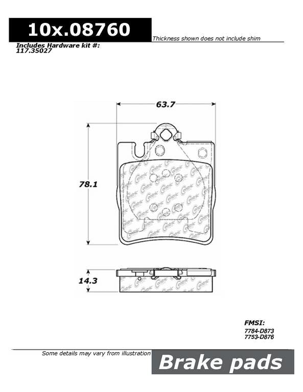 Centric Parts Original Equipment Formula Brake Pads with Hardware  top view frsport 100.08760