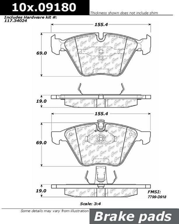 Centric Parts Original Equipment Formula Brake Pads with Hardware  top view frsport 100.09180