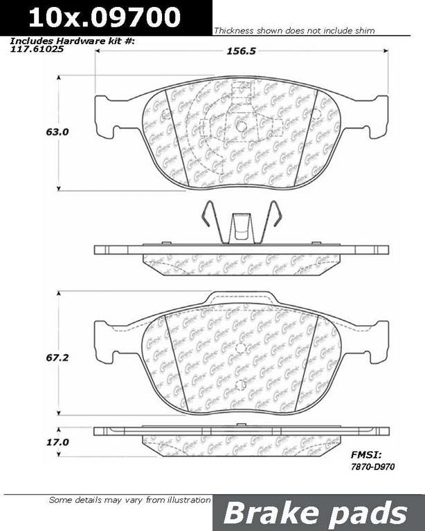 Centric Parts Original Equipment Formula Brake Pads with Hardware  top view frsport 100.09700