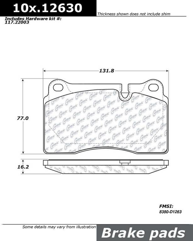 Centric Parts Original Equipment Formula Brake Pads with Hardware  top view frsport 100.12630