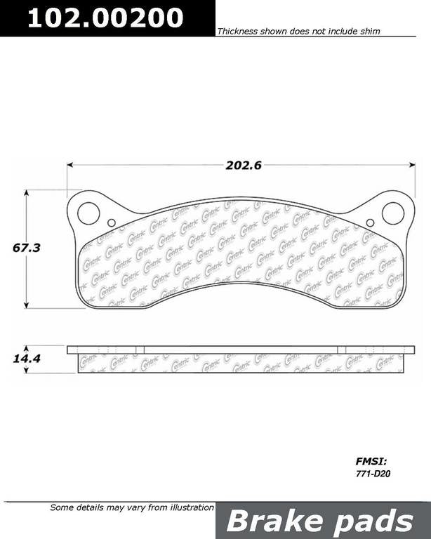 C-Tek Semi-Metallic Brake Pads with Shims  top view frsport 102.00200